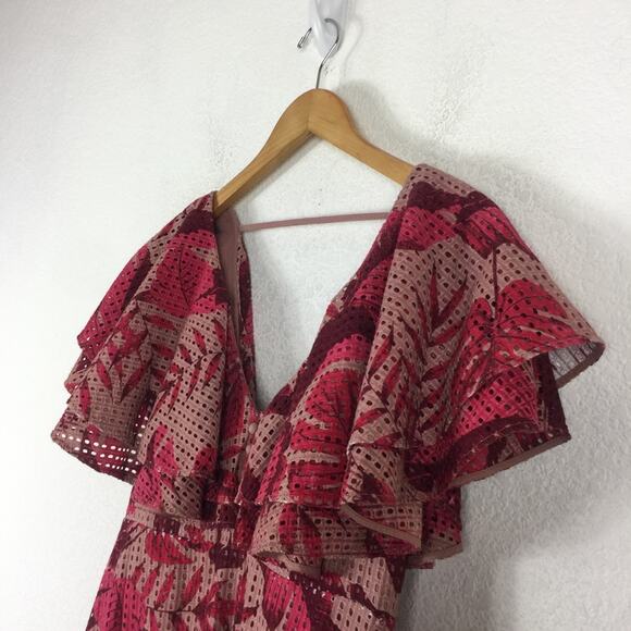 NWT Johanne Ortiz X H&M Maxi Dress XS Floral Eyelet Embroidered Ruffle Pink - Picture 9 of 16